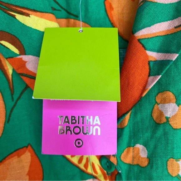 TABITHA BROWN TROPICAL PRINT SHORT SLEEVE BUTTON FRONT SHIRT BLOUSE SIZE M NEW - Picture 10 of 11